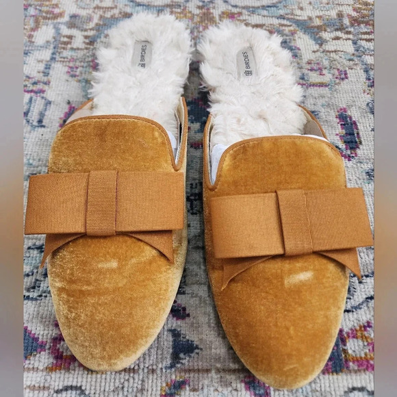 Birdies " The Phoebe" Inside Soles Faux Fur, Ribbon Bow, Golden Color, sz 9 - Picture 7 of 12